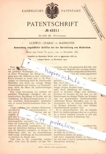 original Patent - Ludwig Grabau in Hannover , 1888 , Hüttenwesen !!!