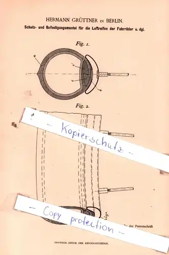 original Patent - Hermann Grüttner in Berlin , 1895 , Reifen für Fahrrad , Sattlerei und Wagenbau !!!