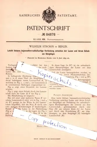 original Patent - Wilhelm Strohn in Berlin , 1895 , Schneidwerkzeuge !!!