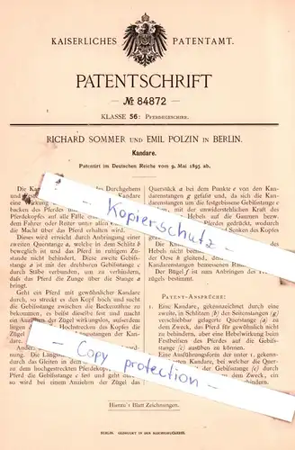 original Patent - Richard Sommer und Emil Polzin in Berlin , 1895 , Kandare , Pferdegeschirr !!!