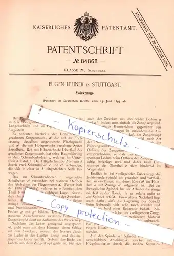 original Patent - Eugen Lehner in Stuttgart , 1895 , Zwickzange !!!