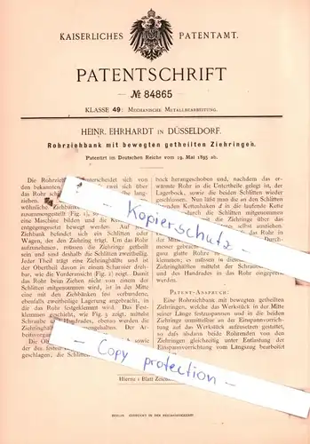 original Patent -  Heinr. Ehrhardt in Düsseldorf , 1895 , Rohrziehbank mit getheilten Ziehringen !!!