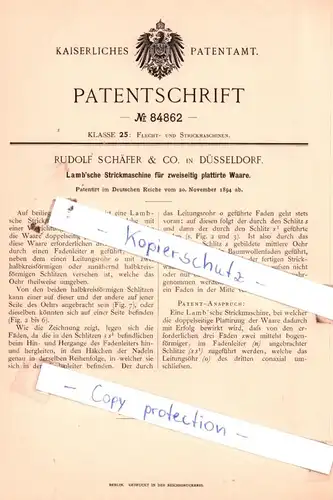 original Patent -  Rudolf Schäfer & Co. in Düsseldorf , 1894 , Lamb`sche Strickmaschine für plattirte Waare !!!