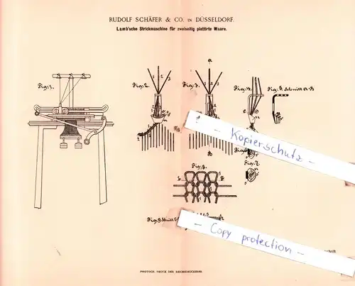 original Patent -  Rudolf Schäfer & Co. in Düsseldorf , 1894 , Lamb`sche Strickmaschine für plattirte Waare !!!