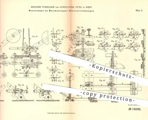 original Patent - R. Foregger u. Constantin Otto , Wien , 1880 , Weichensignal - Stellvorrichtungen | Eisenbahn Weichen