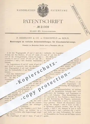 original Patent - P. Herbrand & Co. , Ehrenfeld / Köln , 1881 , radiale Achseinstellungen für Eisenbahnen | Eisenbahn !!