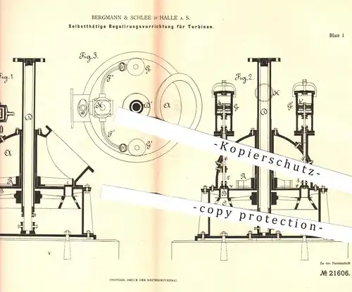 original Patent - Bergmann & Schlee , Halle / Saale | Regulierung für Turbinen | Turbine , Wasserkraft , Windkraft !!!