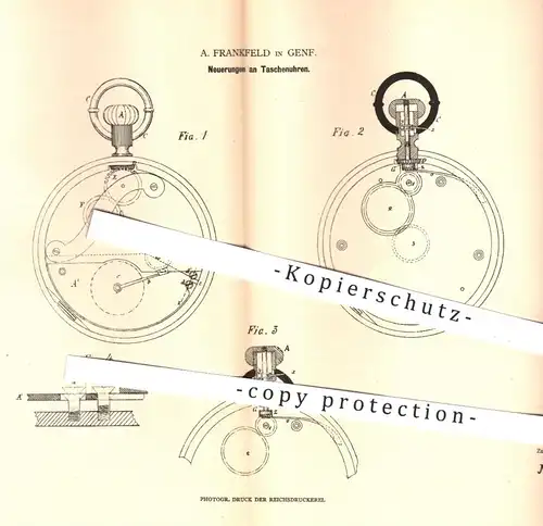 original Patent - A. Frankfeld , Genf , 1880 , Taschenuhr , Taschenuhren | Uhr , Uhren , Uhrwerk , Uhrmacher !!!