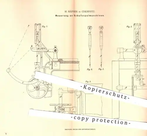 original Patent - H. Häfner , Chemnitz , 1880 , Schussspulmaschine | Spulmaschine , Spindel , Weben , Weberei , Weber !