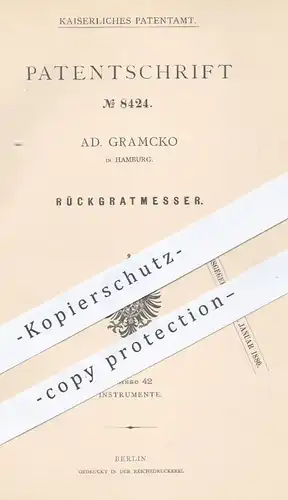 original Patent - Ad. Gramcko , Hamburg , 1879 , Rückgratmesser | Verkrümmung Rückgrat bestimmen | Arzt , Medizin !!!