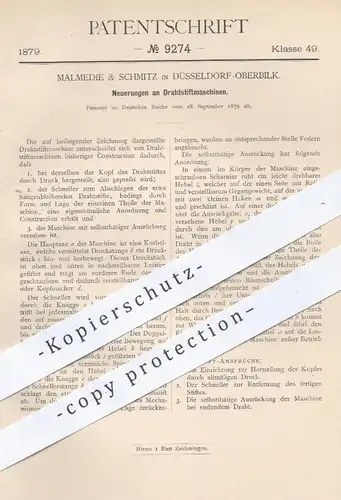 original Patent - Malmedie & Schmitz , Düsseldorf Oberbilk , 1879 , Drahtstiftmaschinen | Draht , Metall , Drahtstifte !