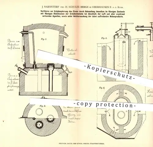 original Patent - J. Barnsdorf , H. Schulze Berge , Oberhausen / Ruhr , 1877 , Entphosphorung von Eisen | Eisenerzeugung