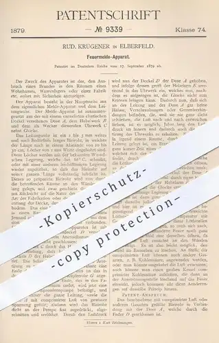 original Patent - Rud. Krügener , Elberfeld , 1879 , Feuermelder | Feuer , Feuerwehr , Signalwesen , Brandschutz !!!