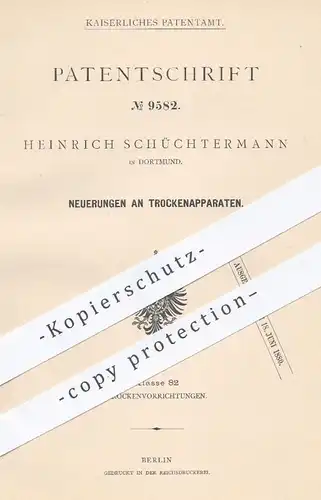 original Patent - Heinr. Schüchtermann , Dortmund , 1879 , Trockenapparat | Trocknen von Kohlen , Destillieren u. Kühlen