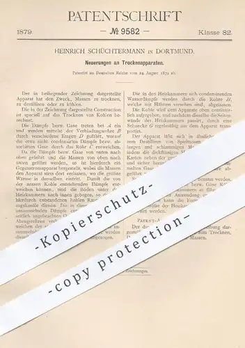 original Patent - Heinr. Schüchtermann , Dortmund , 1879 , Trockenapparat | Trocknen von Kohlen , Destillieren u. Kühlen