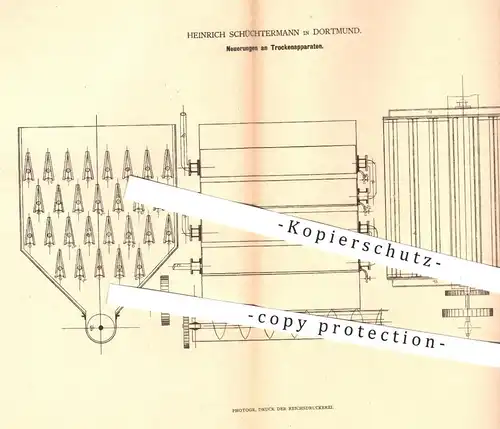 original Patent - Heinr. Schüchtermann , Dortmund , 1879 , Trockenapparat | Trocknen von Kohlen , Destillieren u. Kühlen