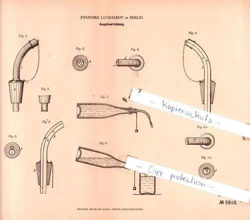 original Patent - Johannes Luckhardt in Berlin , 1878 , Ausgußvorrichtung !!!