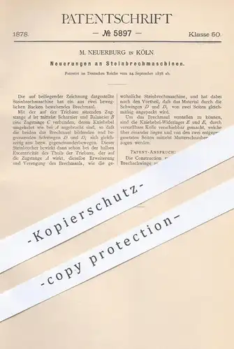 original Patent - M. Neuerburg in Köln , 1878 , Steinbrechmaschine | Steinbrechmaschinen , Gestein , Stein , Mühlen !!!