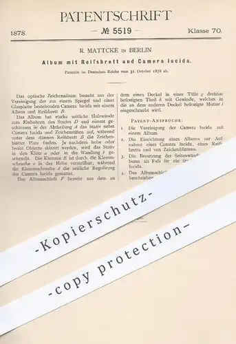 original Patent - R. Mattcke in Berlin , 1878 , Album mit Reissbrett und Camera Lucida | Zeichnen , Zeichner , Alben !!!
