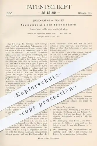 original Patent - Hugo Papke in Berlin , 1880 , Taschenschirm | Schirm , Schirme , Regenschirm , Sonnenschirm !!!