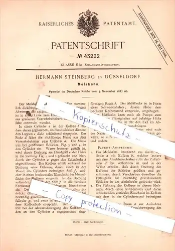 Original Patent  - Hermann Steinberg in Düsseldorf , 1887 , Meßhahn !!!
