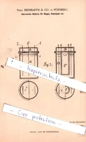 Original Patent  -  Firma Beissbarth & Co. in Nürnberg , 1887 , Elektrische Apparate !!!