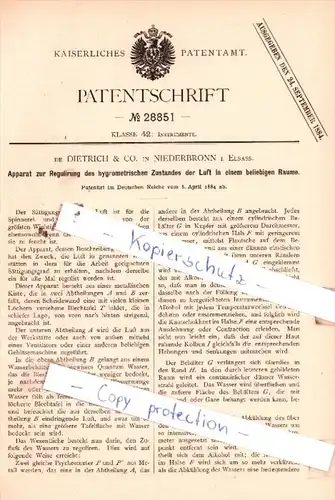 Original Patent  -  De Dietrich & Co. in Niederbronn i. Elsass , 1884 , Instrumente !!!