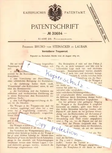 Original Patent  - Freiherr Bruno von Steinbäcker in Lauban , 1883 , Verstellbarer Treppenrost !!!