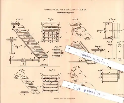 Original Patent  - Freiherr Bruno von Steinbäcker in Lauban , 1883 , Verstellbarer Treppenrost !!!