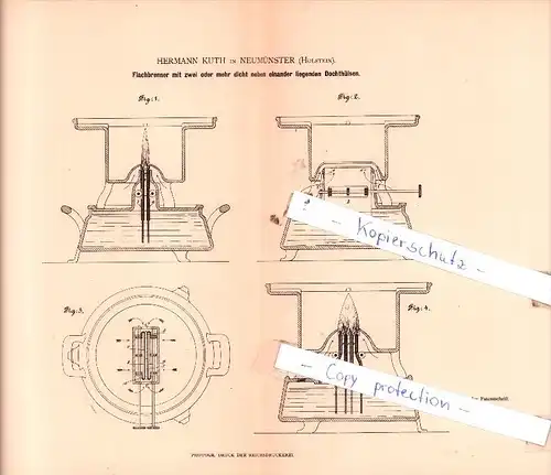 Original Patent  - Hermann Kuth in Neumünster , Holstein , 1880 , Beleuchtungsgegenstände !!!