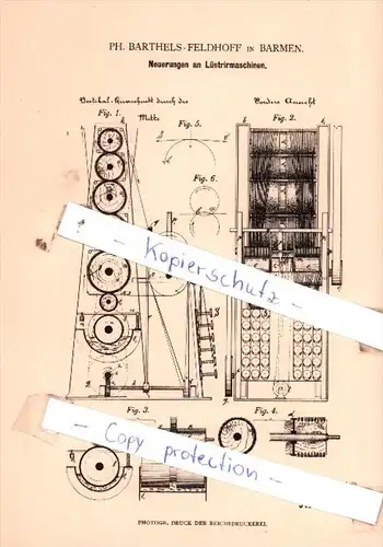 Original Patent  - Ph. Bartels-Feldhoff in Barmen , 1881 , Neuerungen an Lüstrirmaschinen !!!