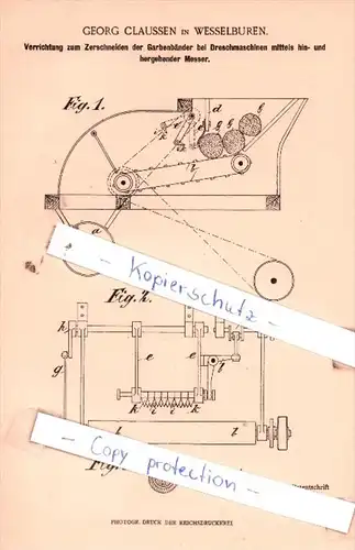 Original Patent  - Georg Claussen in Wesselburen , 1901 , Zerschneiden der Garbenbänder !!!