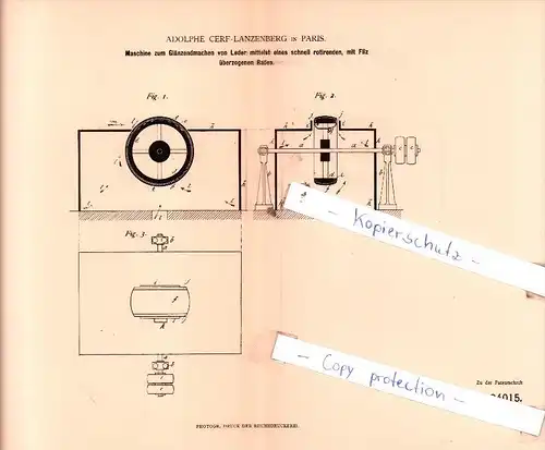 Original Patent  - Adolphe Cerf-Lanzenberg in Paris , 1883 , Gerberei !!!