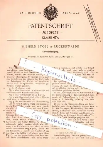 Original Patent  - Wilhelm Stoll in Luckenwalde , 1902 , Kurbelbefestigung !!!