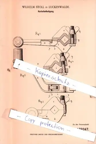 Original Patent  - Wilhelm Stoll in Luckenwalde , 1902 , Kurbelbefestigung !!!