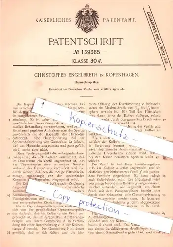 Original Patent  -  Christoffer Engelbreth in Kopenhagen , 1902 , Harnrohrspritze !!!