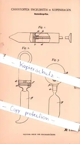 Original Patent  -  Christoffer Engelbreth in Kopenhagen , 1902 , Harnrohrspritze !!!