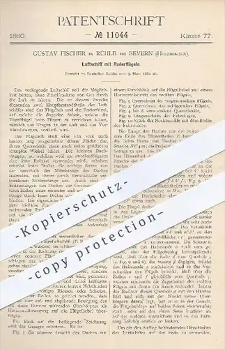 original Patent - G. Fischer , Rühle  Bevern / Holzminden 1880 , Luftschiff mit Ruderflügel , Ruder , Flügel , Luftfahrt