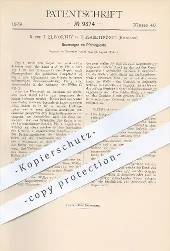 original Patent - R. u. T. Elworthy in Elisabethgrod , Russland , 1879 , Pferdegöpel , Pferd , Pferde , Kutsche , Wagen