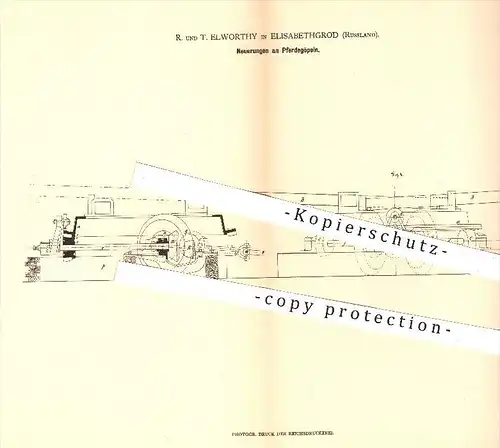 original Patent - R. u. T. Elworthy in Elisabethgrod , Russland , 1879 , Pferdegöpel , Pferd , Pferde , Kutsche , Wagen