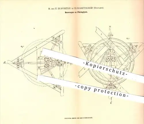 original Patent - R. u. T. Elworthy in Elisabethgrod , Russland , 1879 , Pferdegöpel , Pferd , Pferde , Kutsche , Wagen