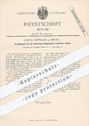 original Patent - Gustav Lippegaus in Berlin , 1884 , Anzeigeapparat für die Summierung entgegengesetzter Größen !!!