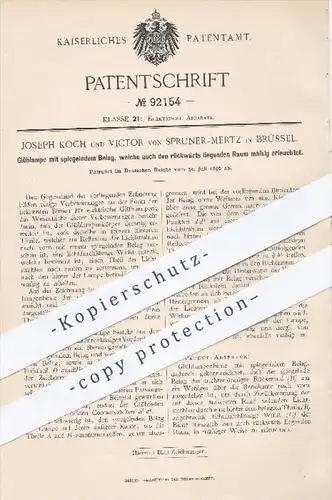 original Patent - J. Koch u. Victor von Spruner Mertz , Brüssel 1896 , Glühlampe , Spiegel , Lampe , Licht , Beleuchtung