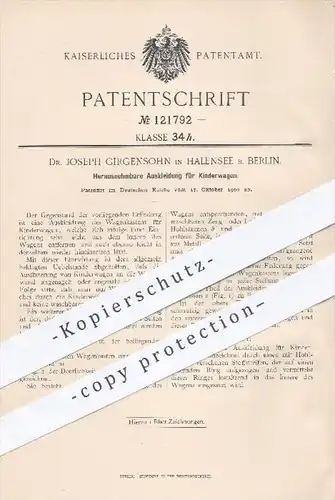 original Patent - Dr. Joseph Girgensohn , Halensee / Berlin , 1900 , Herausnehmbare Auskleidung für Kinderwagen , Kinder