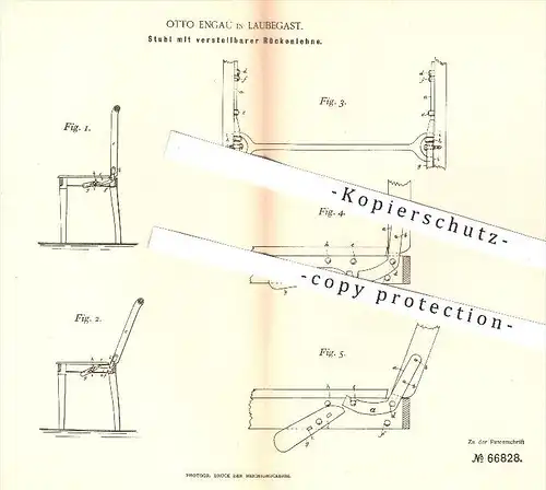 original Patent - Otto Engau in Laubegast , 1892 , Stuhl mit verstellbarer Rückenlehne , Stühle , Möbel , Möbelbauer !!!