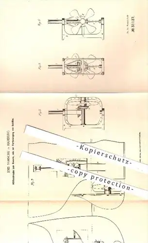 original Patent - E. Samsche , Hamburg 1884 , Hilfsschraube zum Steuern u. Fortbewegung für Schiffe , Schiff , Schiffbau