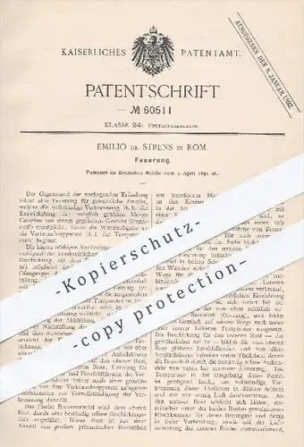 original Patent - Emilio de Strens in Rom , Italien , 1894 , Feuerung , Heizung , Ofen , Öfen , Ofenbauer , Heizen !!!