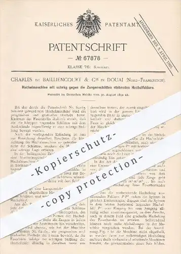 original Patent - Charles de Balliencourt & Cie in Douai , Frankreich , 1892 , Hechelmaschine , Hecheln , Spinnerei !!!