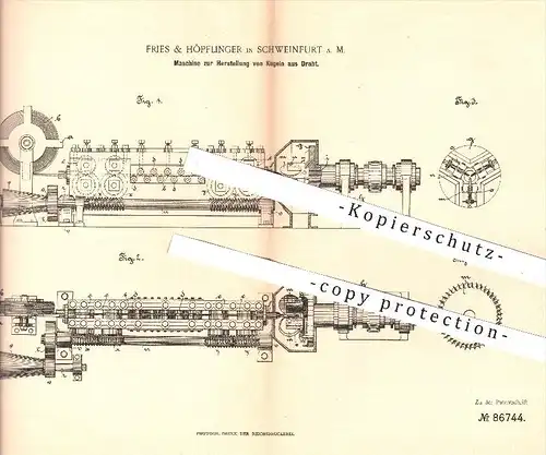 original Patent - Fries & Höpflinger , Schweinfurt Main 1895 , Herstellung von Kugeln aus Draht , Metall , Fräsmaschine