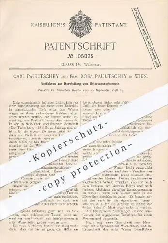 original Patent - Carl & Rosa Paulitschky , Wien , 1898 , Herstellung von Unterwassertunnel , Tunnel , Wasserbau !!!